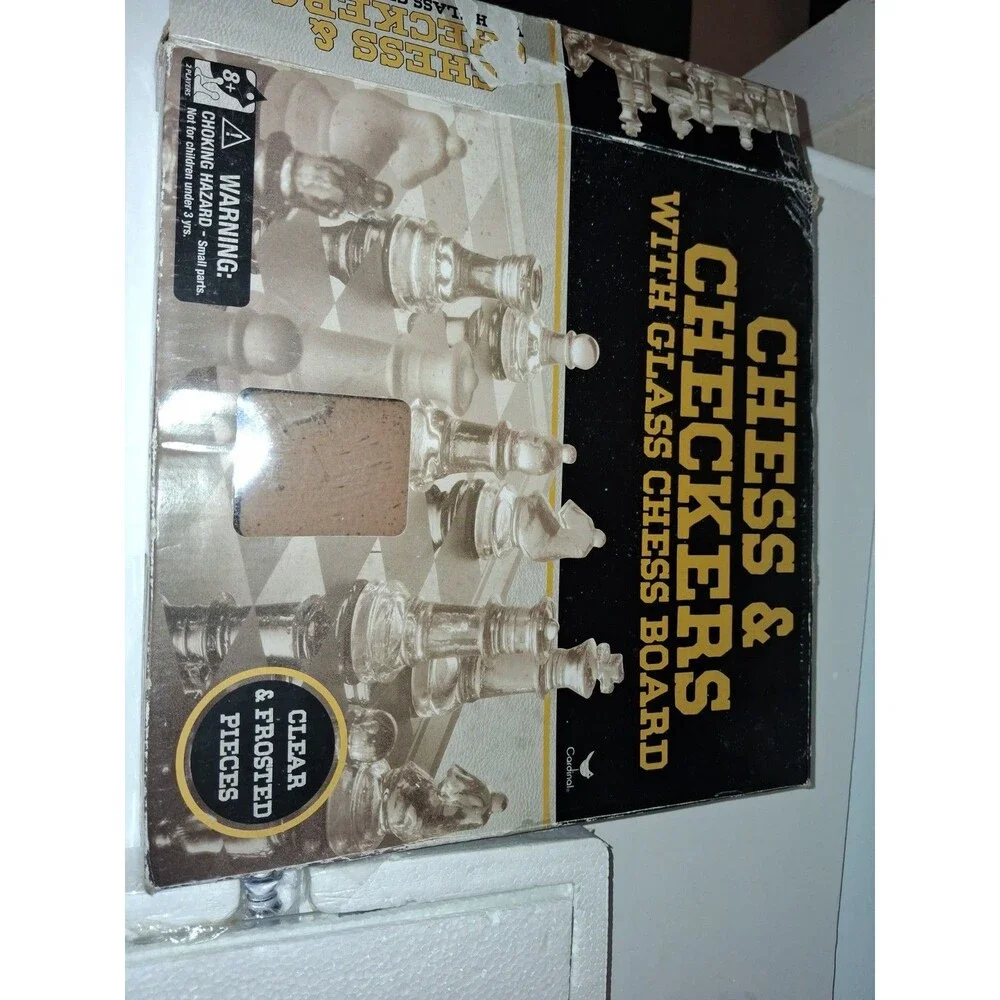 Classic Glass Chess Set Deluxe Checkers Game Strategy Board Frosted Pieces